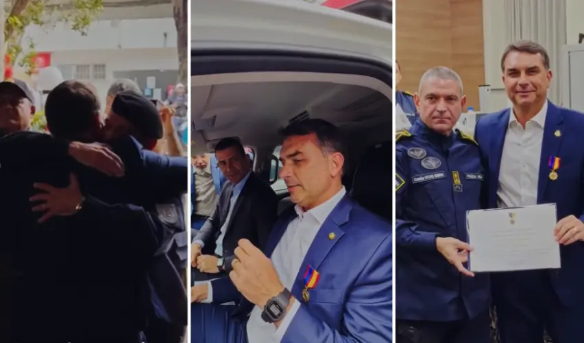 PMERJ recebe Flávio Bolsonaro com abraços e cerimônia após áudio com Vorcaro